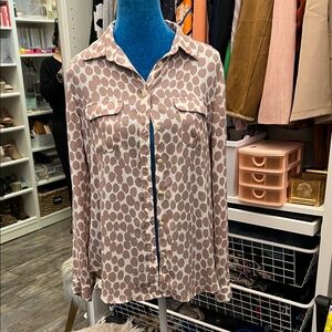 LOFT Brown and Cream Patterned Blouse